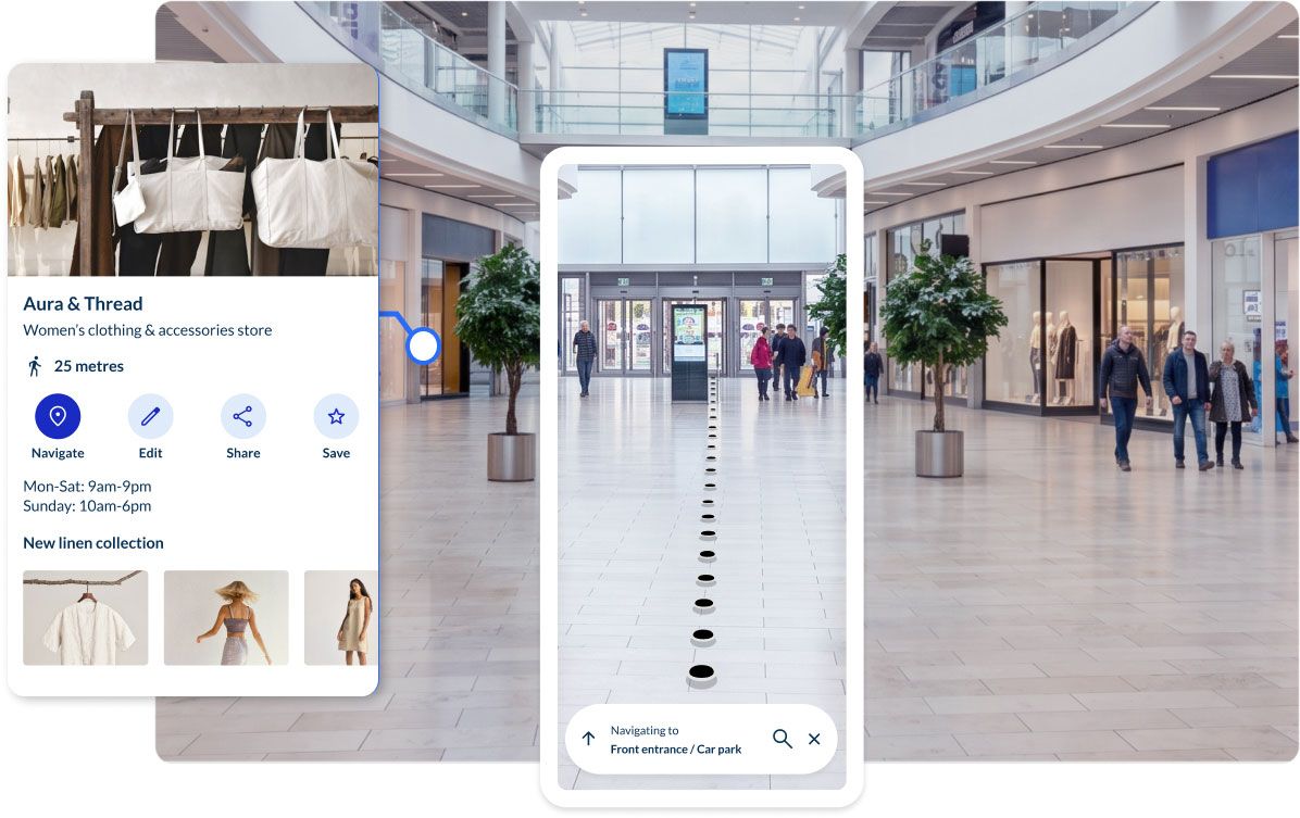 Visitor standing in a museum gallery using a smartphone with the Spaces indoor navigation