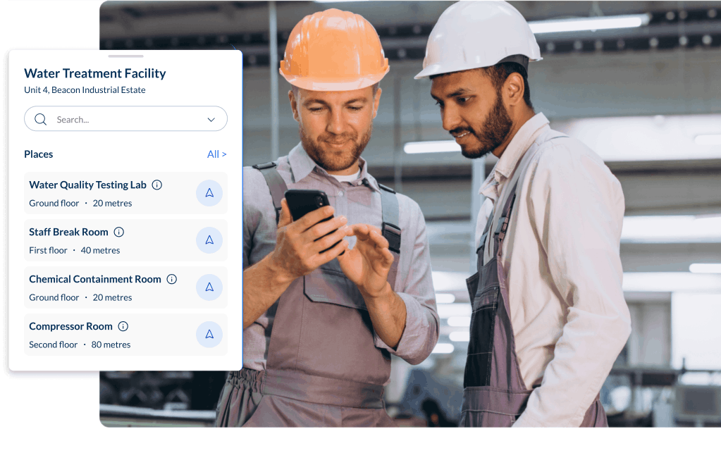 A contractor navigating a production area independently using Spaces on a smartphone